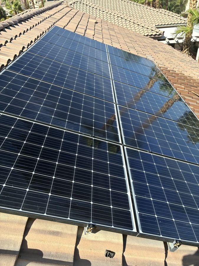 Rooftop solar panels, after our cleaning